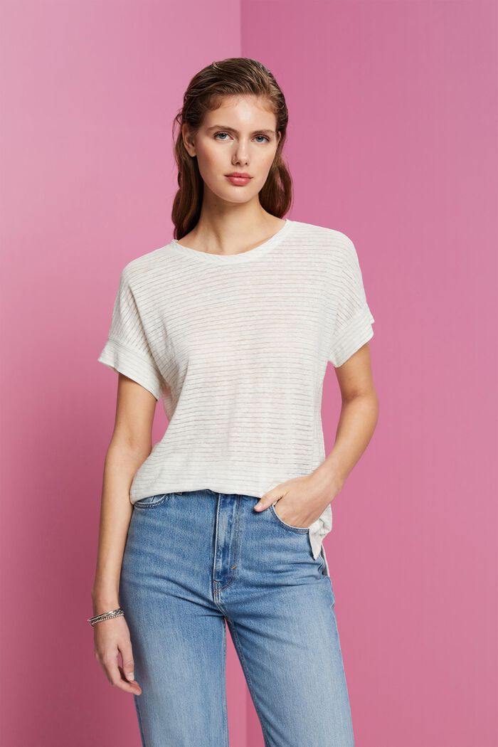 Glittery striped linen t-shirt, OFF WHITE, detail image number 0