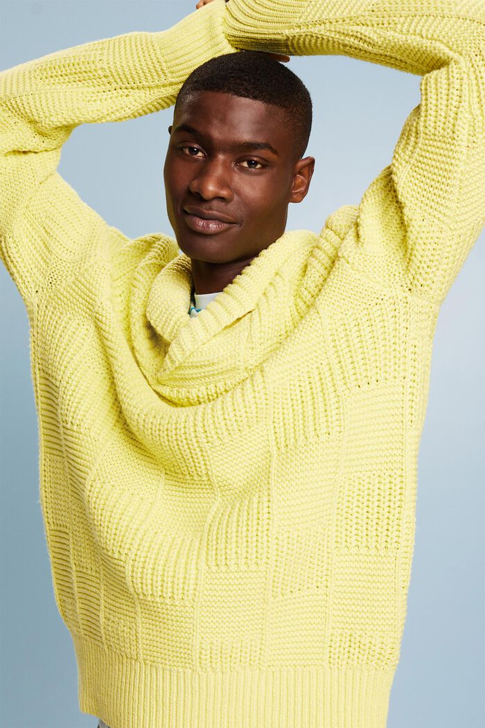 Chunky Knit Shawl Sweater, LIME YELLOW, detail image number 0
