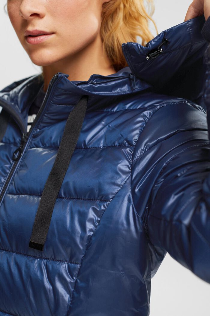 Quilted coat with detachable drawstring hood, NAVY, detail image number 0