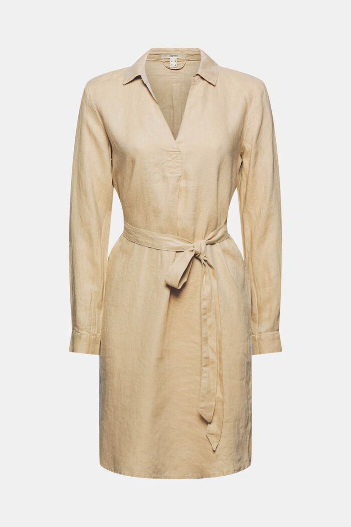 Made of linen: shirt dress with a belt, SAND, detail image number 0