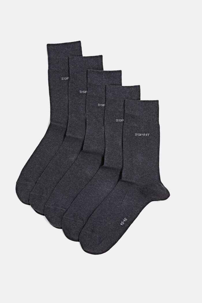 Pack of 5 socks, blended organic cotton, ANTHRACITE MELANGE, detail image number 0