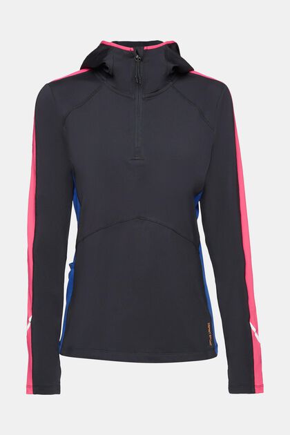 Sports hoodie with E-DRY, BLACK, overview