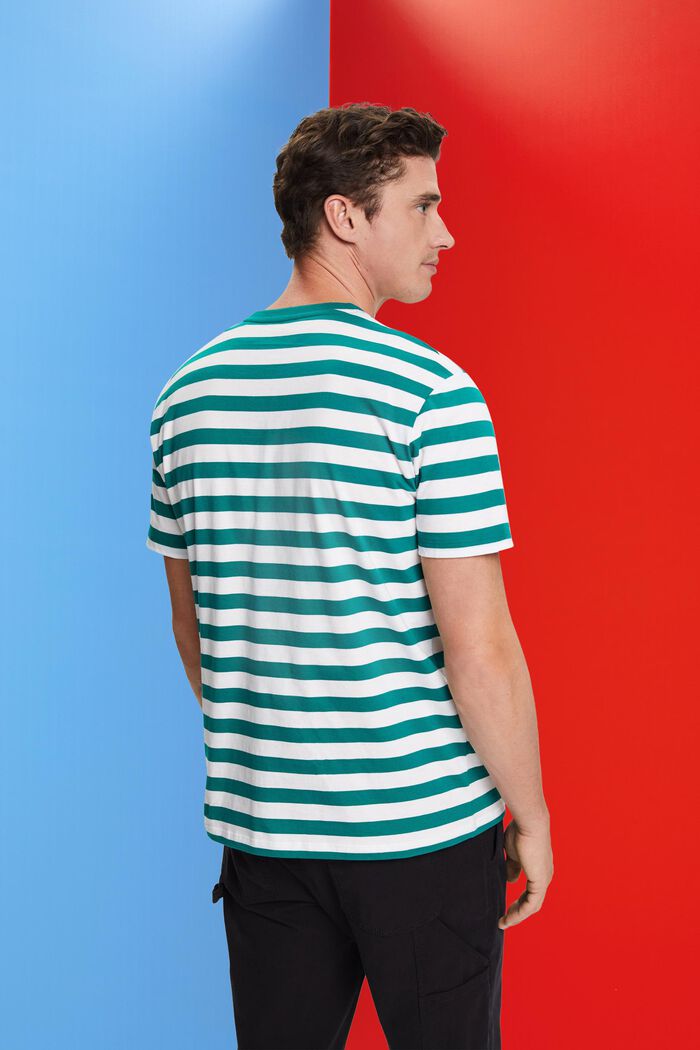 Striped Cotton T-Shirt, EMERALD GREEN, detail image number 3