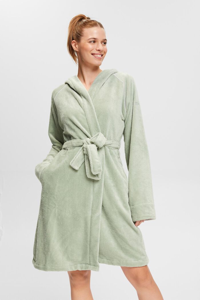 Terry cloth bathrobe with hood, SOFT GREEN, detail image number 0