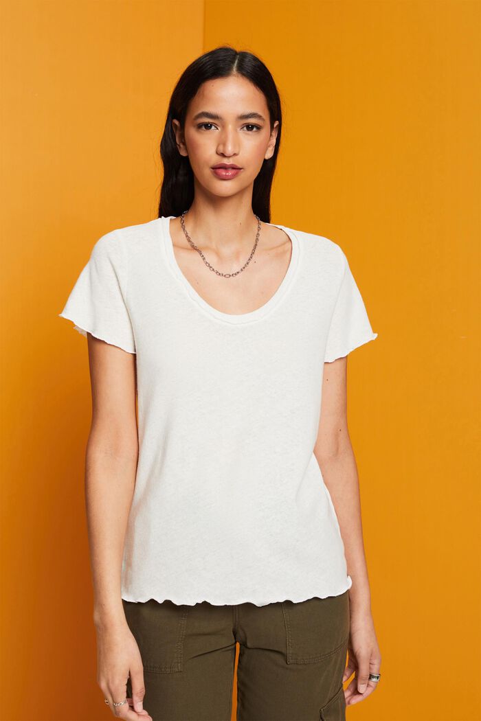 T-shirt with rolled hems, cotton-linen blend, ICE, detail image number 0