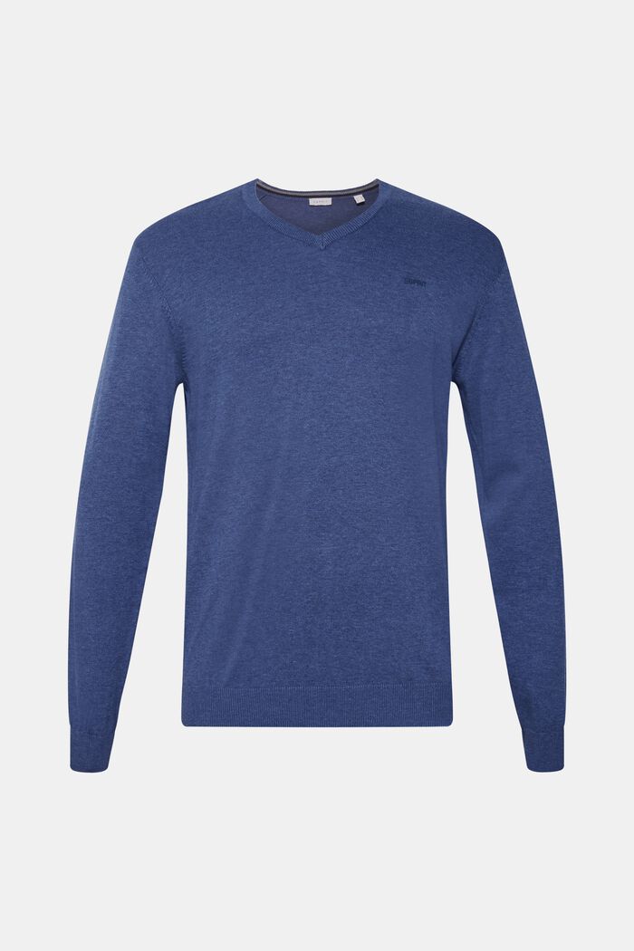 V-neck jumper, 100% cotton, DARK BLUE, detail image number 0