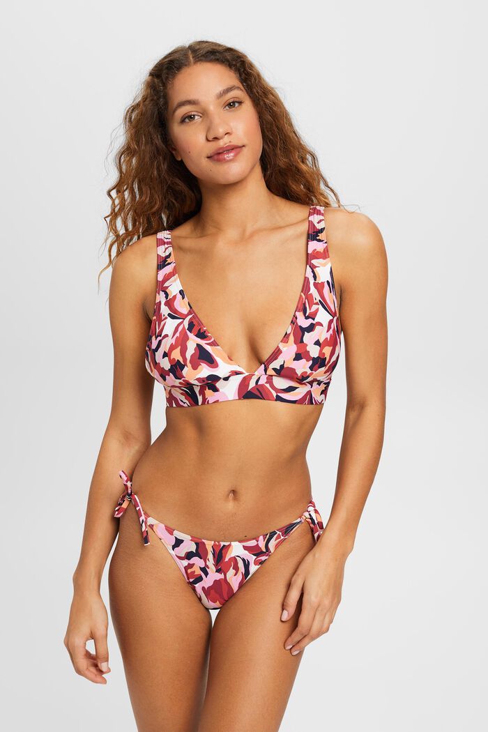 Padded bikini top with floral print, DARK RED, detail image number 1