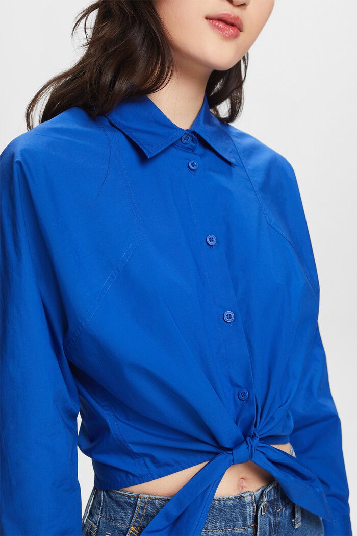 Cropped Tie Front Shirt, BRIGHT BLUE, detail image number 3