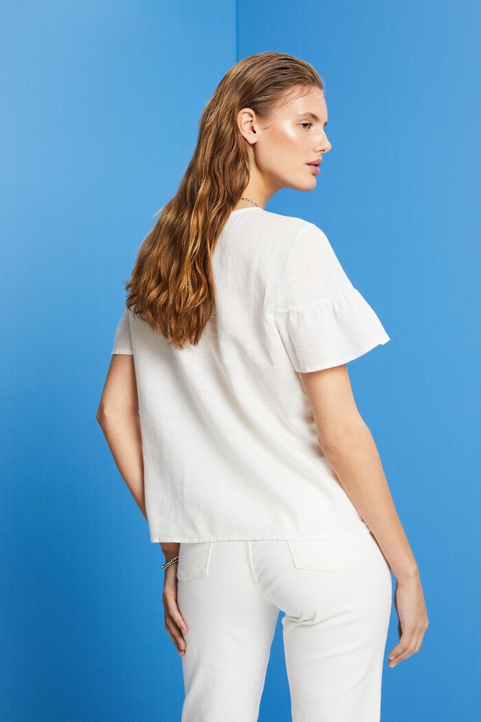 Short sleeve blouse, cotton-linen blend, OFF WHITE, detail image number 3