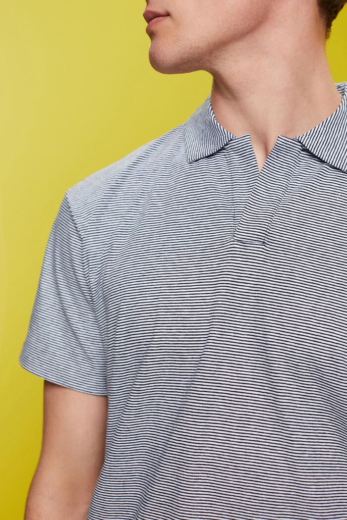 Striped jersey polo, cotton-linen blend, NAVY, detail image number 2