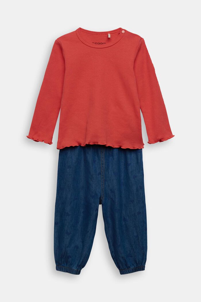 Set: top and trousers, organic cotton, CORAL RED, detail image number 0