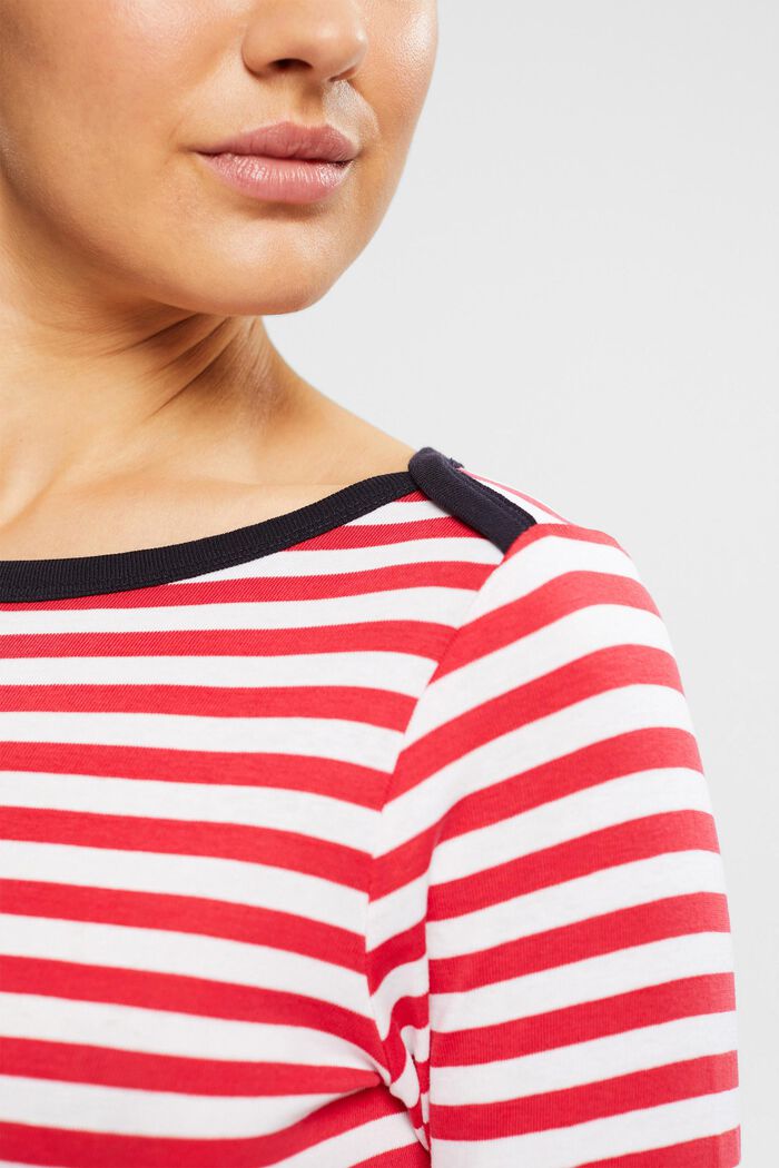 Striped boat neck shirt, RED, detail image number 3