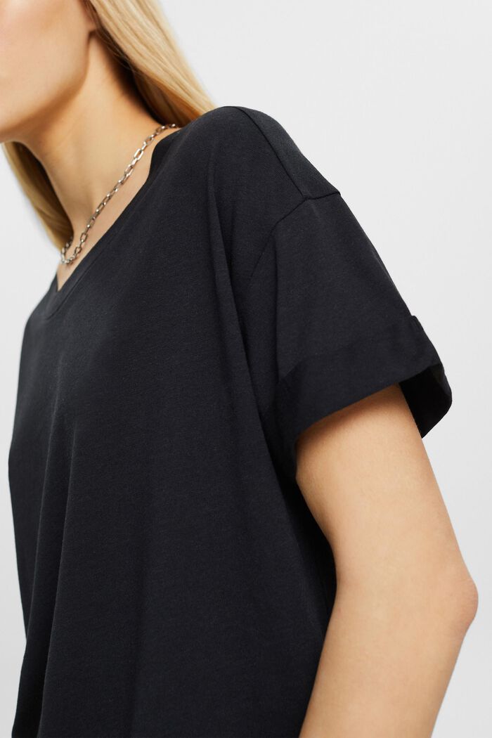 T-shirt with turn-up sleeves, BLACK, detail image number 2