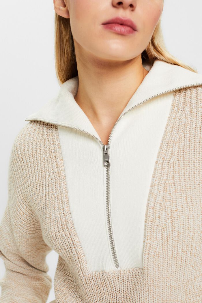 Textured Troyer Sweater, OFF WHITE, detail image number 2