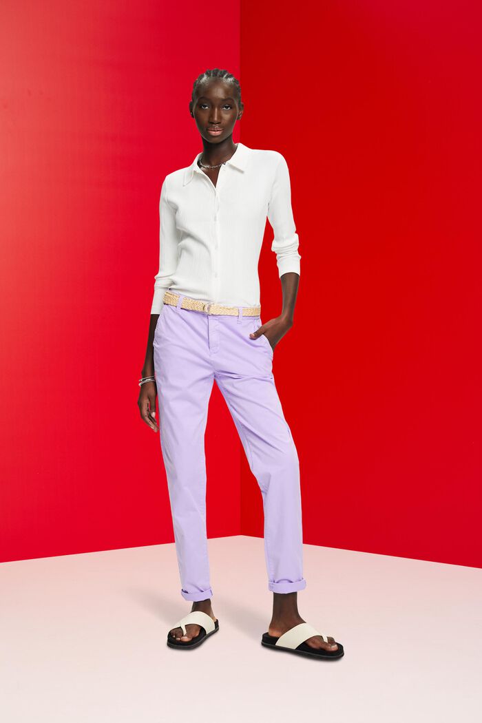 Lightweight stretch chinos with belt, PURPLE, detail image number 4