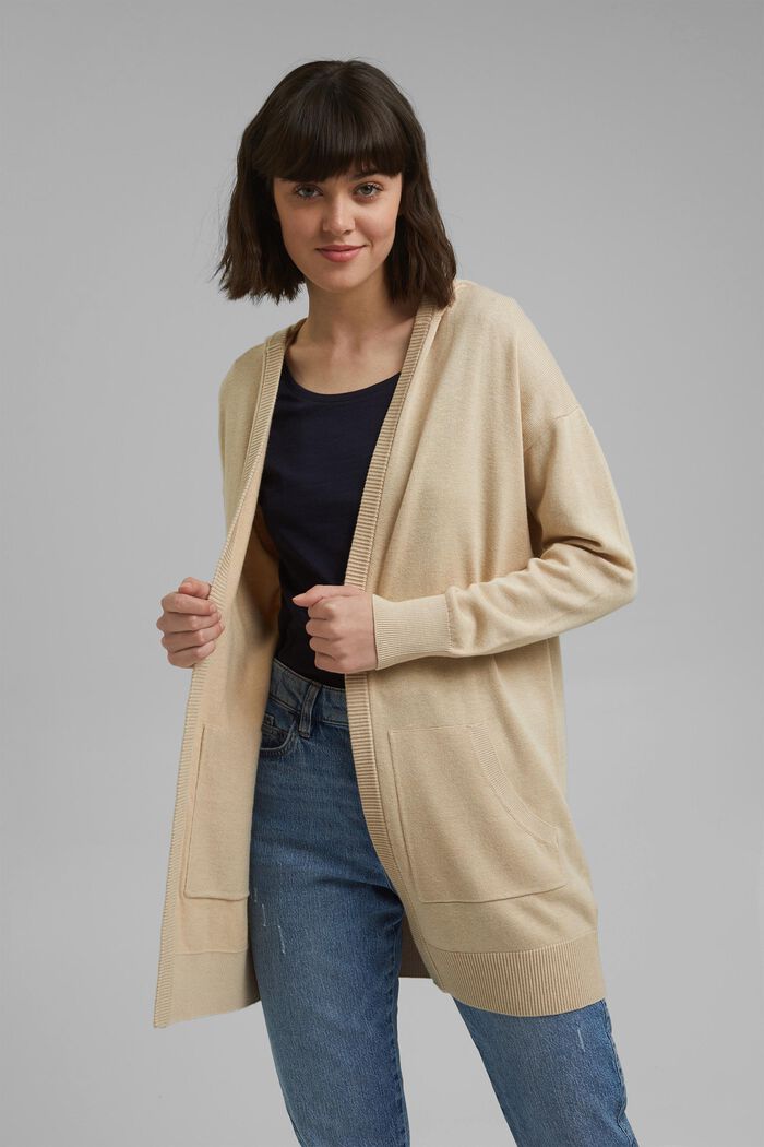 Long hooded cardigan made of blended organic cotton