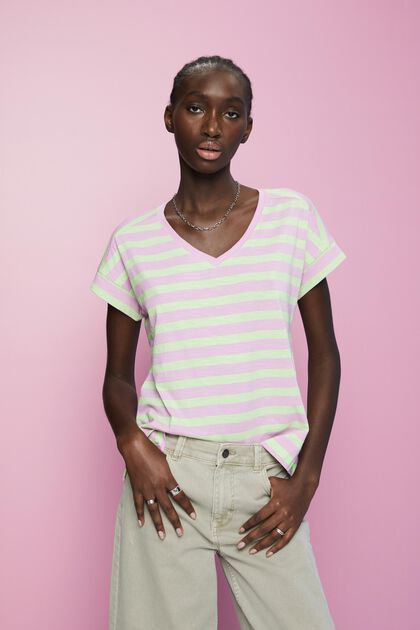 Striped v-neck cotton t-shirt