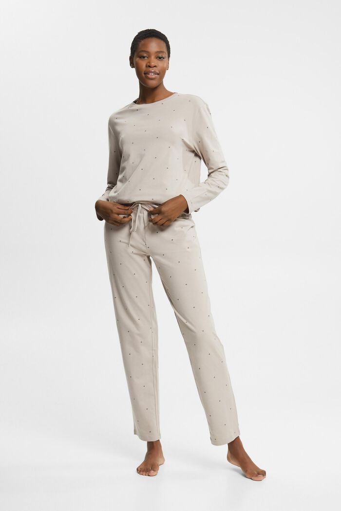 Cotton pyjamas with all-over pattern, LIGHT TAUPE, detail image number 0