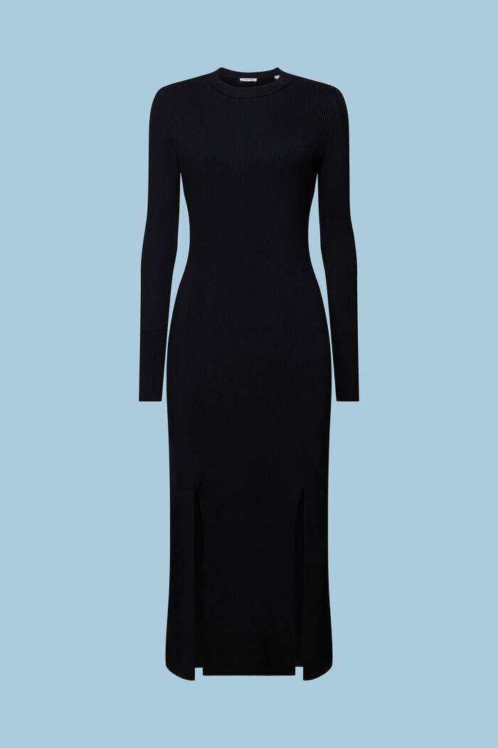 Rib-Knit Midi Dress, BLACK, detail image number 6
