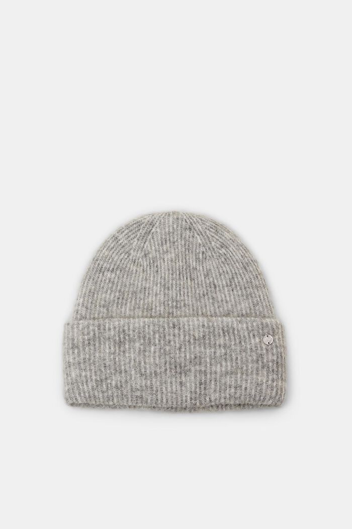 Wool-Blend Ribbed-Knit Beanie, LIGHT GREY, detail image number 0