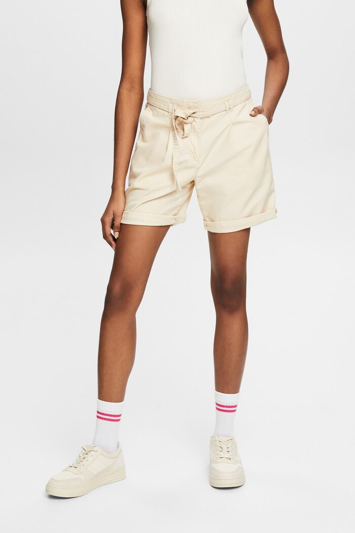 Belted Twill Shorts, CREAM BEIGE, detail image number 0
