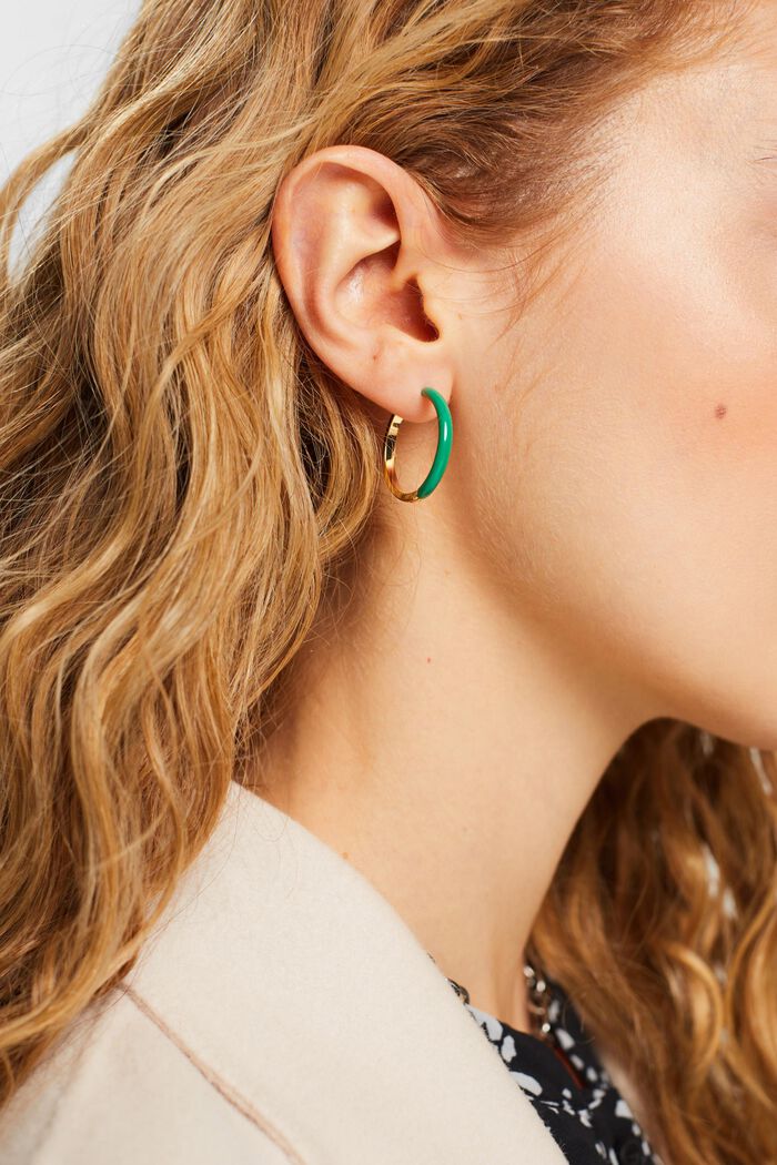 Two-Tone Mini Hoop Earring, GREEN, detail image number 2
