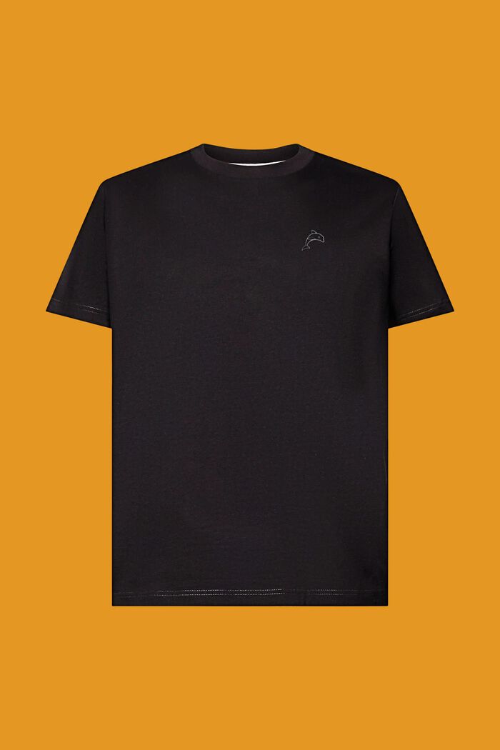 Cotton t-shirt with dolphin print, BLACK, detail image number 6