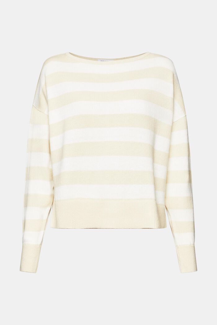 Striped Cotton-Linen Sweater, CREAM BEIGE, detail image number 5