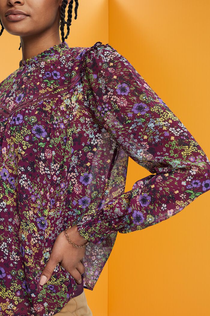 Floral chiffon blouse with ruffles, VIOLET, detail image number 2