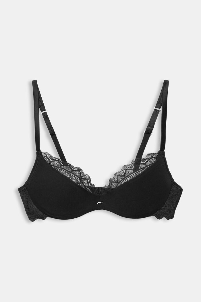 Recycled: padded, underwire bra with lace, BLACK, detail image number 4