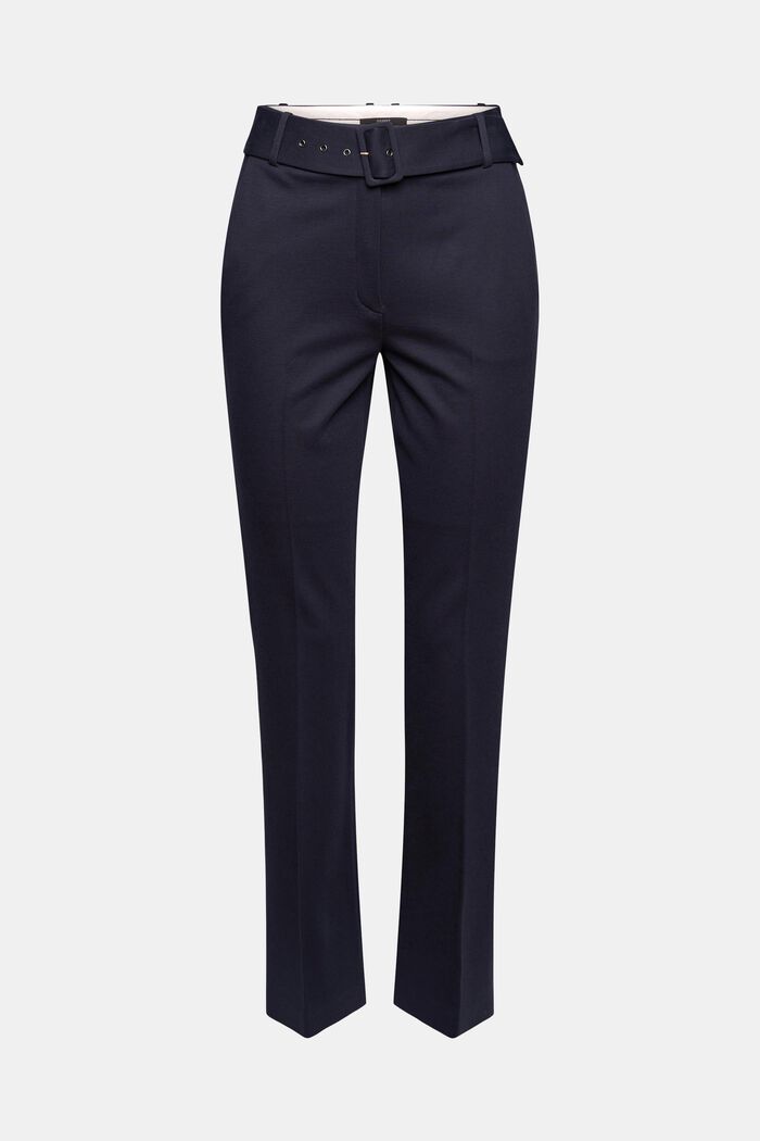 Stretch trousers with a belt and straight leg, NAVY, detail image number 7