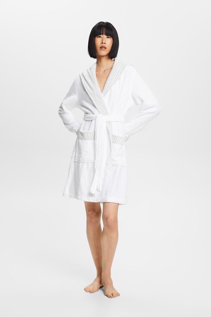 Terry cloth bathrobe with striped lining, WHITE, detail image number 1