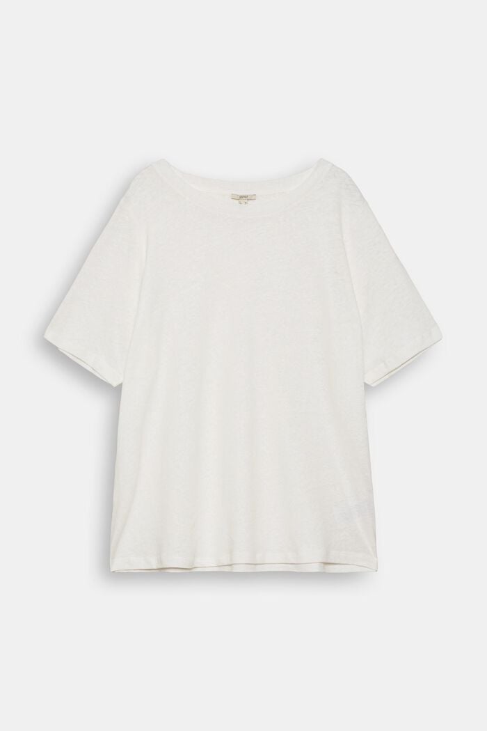 CURVY basic T-shirt in blended linen, OFF WHITE, detail image number 0