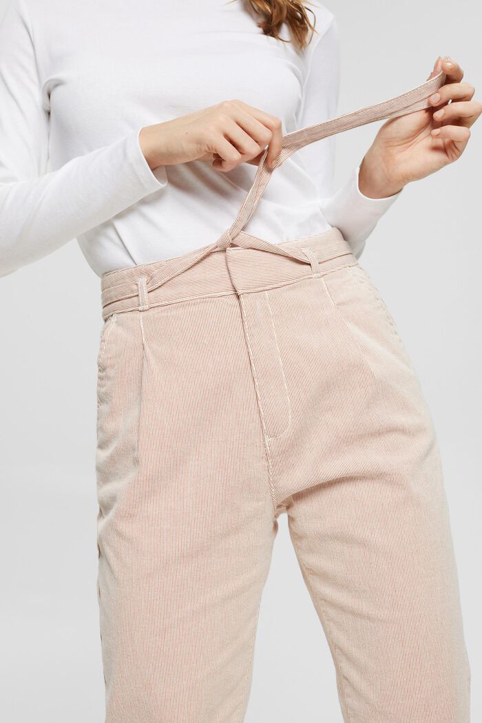 Striped cloth trousers with tie-around belt, BEIGE, detail image number 2