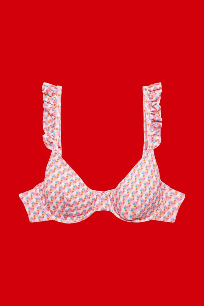 Underwired bikini top with geometric pattern, PINK FUCHSIA, detail image number 3