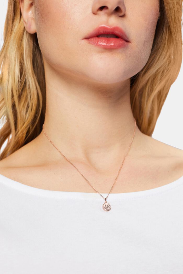 Necklace with zirconia pendant, sterling silver, ROSEGOLD, detail image number 2