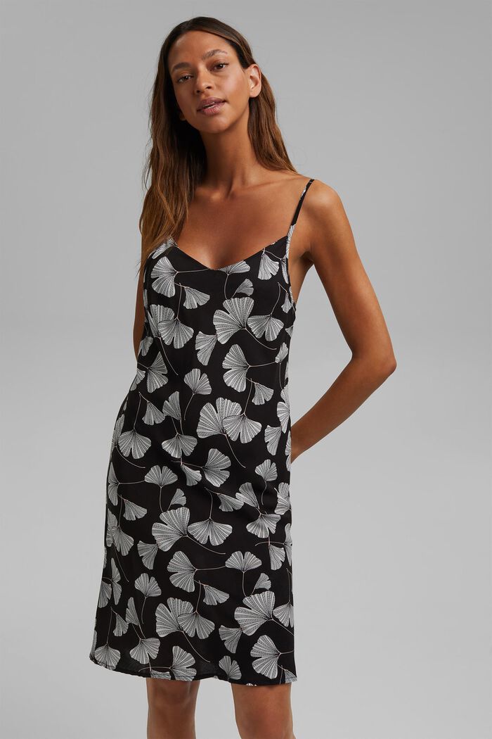 Nightshirt with a gingko print, LENZING™ ECOVERO™, BLACK, overview