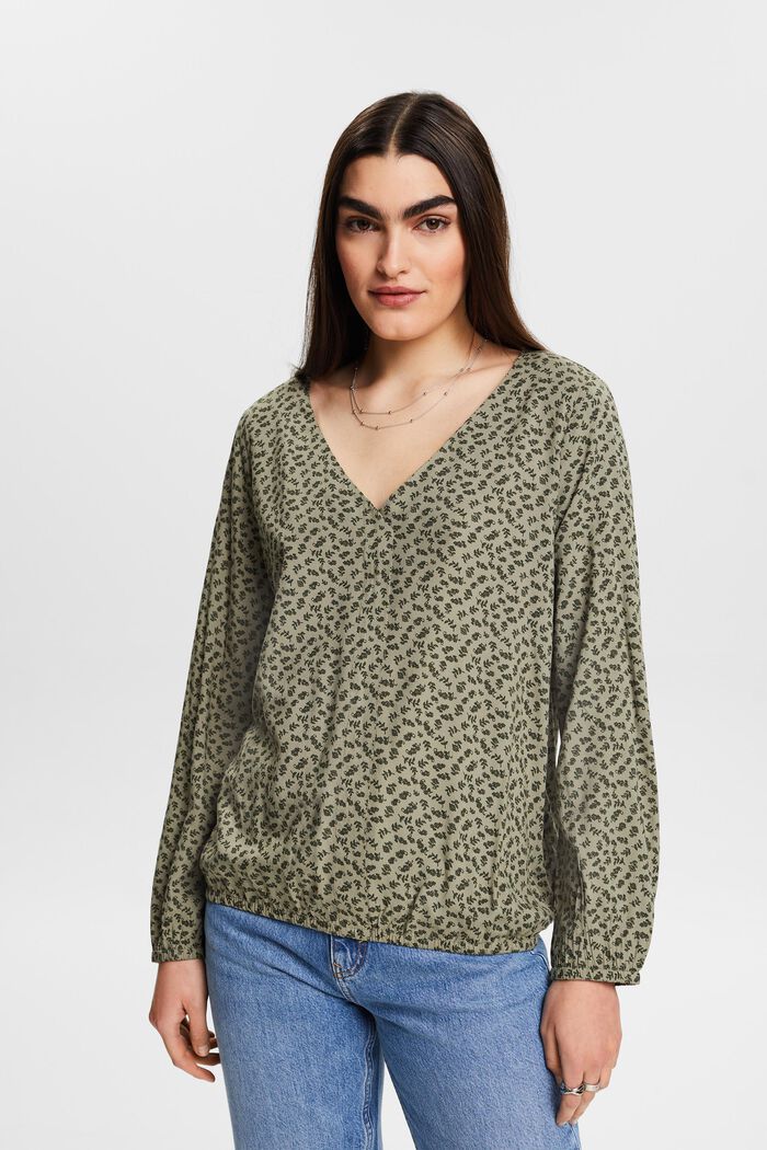 Print blouse with LENZING™ ECOVERO™, LIGHT KHAKI, detail image number 0