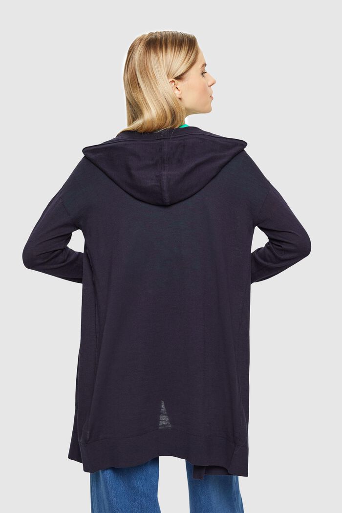 Pure cotton knit cardigan with hood, NAVY, detail image number 3