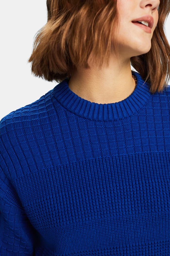 Structured Round Neck Sweater, BRIGHT BLUE, detail image number 3
