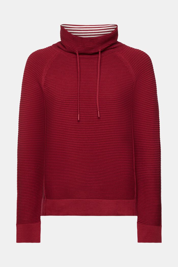 Textured high neck jumper with drawstring, CHERRY RED, detail image number 6