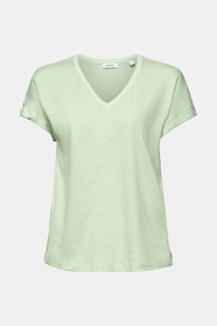 Cotton-Linen V-Neck T-Shirt, LIGHT GREEN, detail image number 5