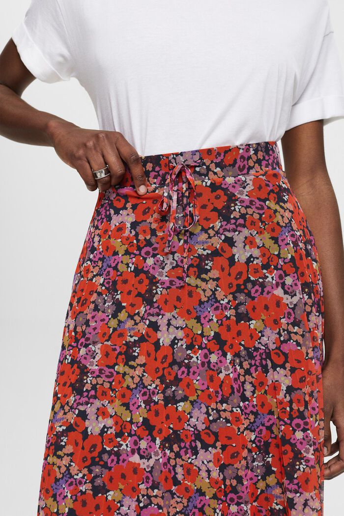 Pleated mesh midi skirt with floral pattern, RED, detail image number 2