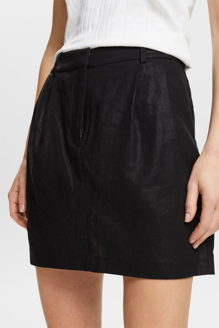 Foil Linen Metallic Mini Skirt, BLACK, detail image number 4