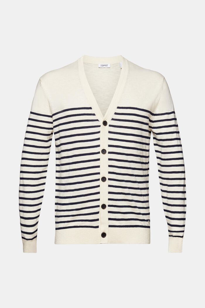 Cotton Linen Breton Stripe Cardigan, CREAM BEIGE, detail image number 5