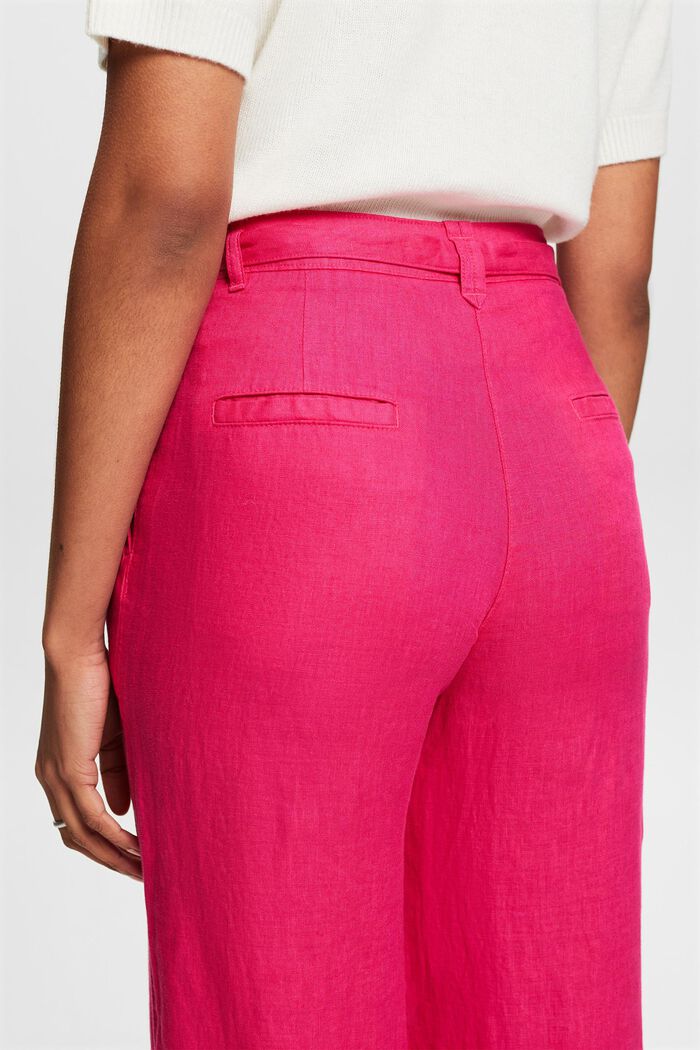 Linen Belted Wide Leg Pants, PINK FUCHSIA, detail image number 3