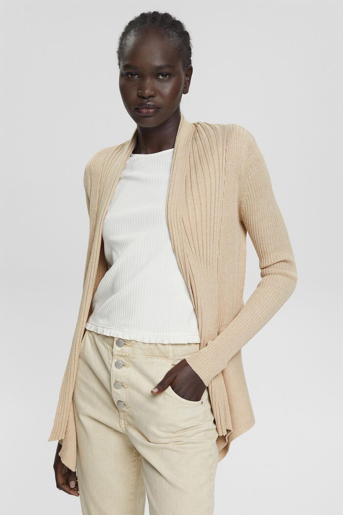 Recycled: open-front ribbed cardigan, SAND, detail image number 0