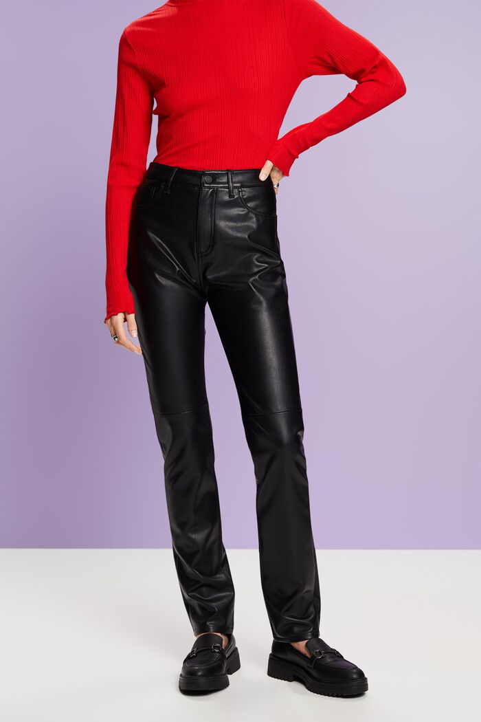 High-Rise Slim Faux Leather Pants, BLACK, detail image number 0
