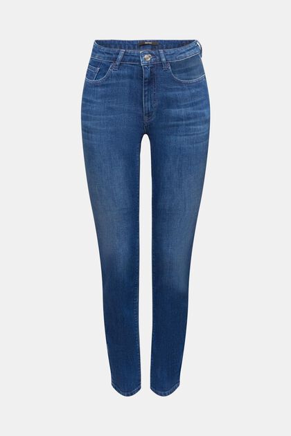 Mid-rise slim fit stretch jeans, BLUE MEDIUM WASHED, overview