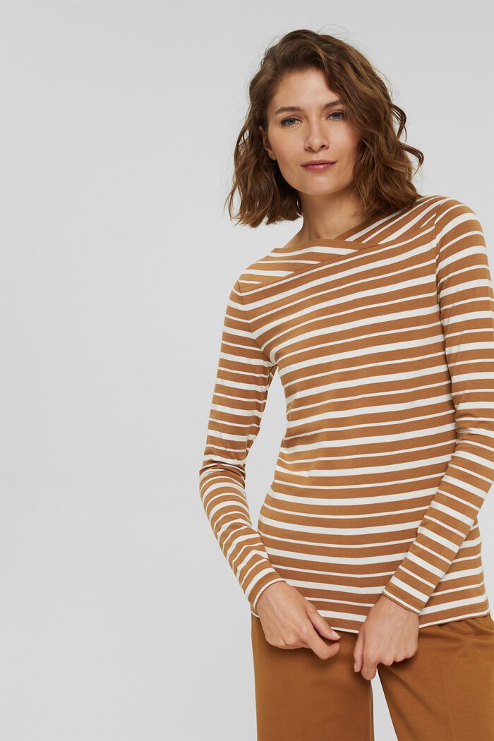In a TENCEL™/ modal blend: Striped shirt, CARAMEL, detail image number 0